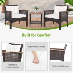Tangkula 3PCS Patio Conversation Furniture Set PE Rattan Sofa Set W/Wood Top Table -Tangkula GUEST ad96d16b 4a92 405d 8c4b 9a72be12628e