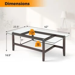 Tangkula 2-Tier Glass Coffee Table W/ Storage Shelf Solid Rubber Wood Legs For Office -Tangkula GUEST adda6c6c 3b26 4d82 9b1f 7bd9e5785b4f