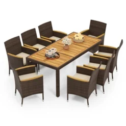 Tangkula 9 Pieces Patio Dining Set For 8 Outdoor Rectangular Acacia Wood Table And PE Rattan Chairs With Umbrella Hole 17 Tangkula 9 Pieces Patio Dining Set For 8 Outdoor Rectangular Acacia Wood Table And PE Rattan Chairs With Umbrella Hole -Tangkula GUEST adde8928 538f 4565 8f8d 7e504eb76ee8