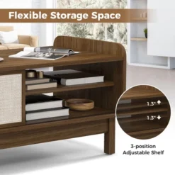 Tangkula Rectangular Coffee Table W/ Storage Weaving Sliding Door & Adjustable Shelf -Tangkula GUEST ade23faf ee37 414a 96f1 b86269569288