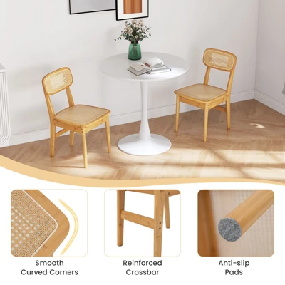 Tangkula Rattan Dining Chairs Set Of 2 Kitchen Dining Chairs With Simulated Rattan Backrest & Wood Frame 6 Tangkula Rattan Dining Chairs Set Of 2 Kitchen Dining Chairs With Simulated Rattan Backrest & Wood Frame - Image 6