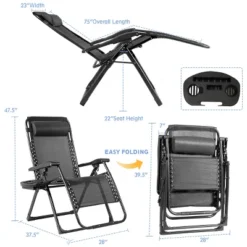 Tangkula Oversized Zero Gravity Lounge Chair Folding Recliner W/ Cup Holder & Pillow, Black -Tangkula GUEST adfbab65 1e1f 4b6d bc14 3d713938654e