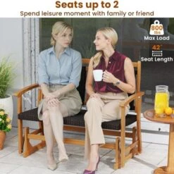 Tangkula Patio Rattan Glider Bench Swing Gliding Rocker For 2 W/ Acacia Wood Frame 14 Tangkula Patio Rattan Glider Bench Swing Gliding Rocker For 2 W/ Acacia Wood Frame -Tangkula GUEST ae08af97 e4ba 4818 a90f d074eaa23958