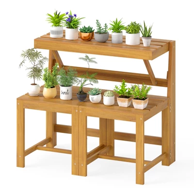 Tangkula 3-in-1 Outdoor Acacia Wood Loveseat Bench Furnitur W/ Slatted Seat For Garden 8 Tangkula 3-in-1 Outdoor Acacia Wood Loveseat Bench Furnitur W/ Slatted Seat For Garden - Image 8