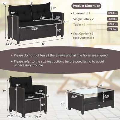 Tangkula Patio Rattan 4PCS Cushioned Chair Coffee Table Classic Furniture Set Bistro Set Single Sofa With Thick Cushion For Garden Navy/Red/Turquoise 6 Tangkula Patio Rattan 4PCS Cushioned Chair Coffee Table Classic Furniture Set Bistro Set Single Sofa With Thick Cushion For Garden Navy/Red/Turquoise - Image 6