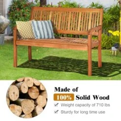 Tangkula Outdoor Eucalyptus Wood Park Bench Loveseat Chair With Armrest -Tangkula GUEST ae75b306 537f 4cd2 bff2 47357cbfeb47
