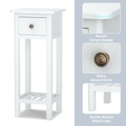 Tangkula Narrow Side Table Small End Table For Small Spaces Farmhouse Acacia Wood Slim Sofa Table Thin Nightstand W/Drawer & Open Shelf White -Tangkula GUEST ae9ee68e b933 4599 b905 7b24f66bce75