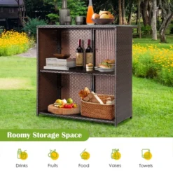 Tangkula 3PCS Patio Wicker Rattan Bar Set Table W/2 Red Cushioned Stools -Tangkula GUEST aee3d7ff f66b 4e21 a6ee e8e129fd7929 1