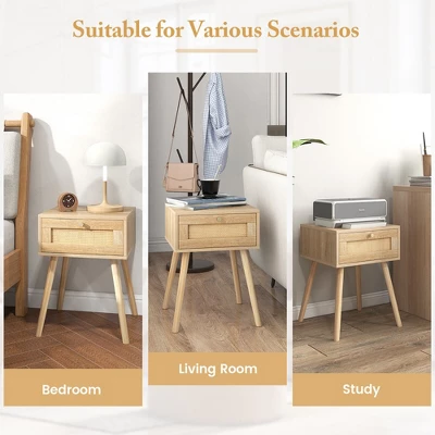 Tangkula 2 PCS Nightstand Bedside Sofa Table With Rattan Drawer For Bedroom & Living Room 5 Tangkula 2 PCS Nightstand Bedside Sofa Table With Rattan Drawer For Bedroom & Living Room - Image 5