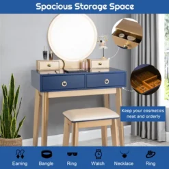Tangkula Vanity Table Set 3 Color LED Light Touch Screen Mirror W/ Stool Black/Navy -Tangkula GUEST af2a4524 31c3 4af2 87fb b12fe8941172