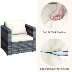 Tangkula 3-Piece Patio Wicker Conversation Set Bistro Rattan Sofa Chair With Washable Cushion -Tangkula GUEST af2cc8fb ee1c 4224 ae32 833968f3f2a4