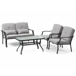 Tangkula 4PCS Furniture Set Outdoor Conversation Sofa W/ Tempered Glass Coffee Table Patio
