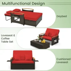 Tangkula Patio Rattan Daybed Set W/ Cushioned Loveseat & Storage Ottoman -Tangkula GUEST aff026ba 5584 490e ac66 40f6dde62211
