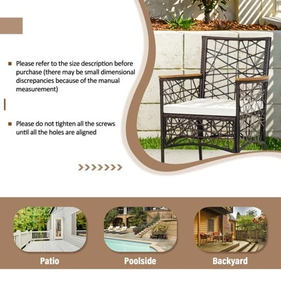 Tangkula Patio PE Rattan Dining Chairs Set Of 2/4 Patio PE Wicker Armchairs With Removable Cushions And Acacia Wood Armrests 5 Tangkula Patio PE Rattan Dining Chairs Set Of 2/4 Patio PE Wicker Armchairs With Removable Cushions And Acacia Wood Armrests - Image 5