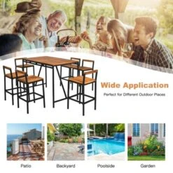 Tangkula 7PCS Patio Rattan Bar Set With Umbrella Hole Wood High-Dining Bistro Set With 6 Bar Stools For Poolside&Garden -Tangkula GUEST b0250c4b 7ae0 4da9 8a1b c31b5d9d0070