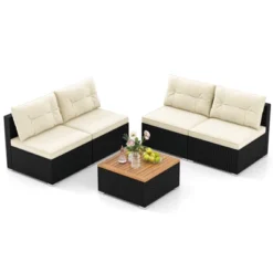 Tangkula 5 Pieces Outdoor Patio Furniture Set Sectional PE Rattan Sofa Set With Cushions And Acacia Wood Coffee Table -Tangkula GUEST b0296874 b2aa 4497 8038 3b9813e1a959