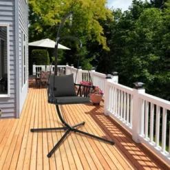 Tangkula Swing Chair W/ Stand Patio Hanging Swing Chair W/ Comfortable Seat & Back Cushions -Tangkula GUEST b05c68f7 bf38 49b6 8a8a ad3c5c93d5f3