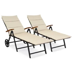 Tangkula 2PCS Folding Outdoor Rattan Chaise Lounge Chair Cushioned Recliner With Wheels& Cushions 22 Tangkula 2PCS Folding Outdoor Rattan Chaise Lounge Chair Cushioned Recliner With Wheels& Cushions -Tangkula GUEST b08bc5e3 6025 41a3 8d2f fab477571440