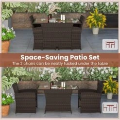 Tangkula 3 Piece Patio Wicker Dining Set 2 Rattan Chairs W/ Rectangle Tempered Glass Dining Table -Tangkula GUEST b10910ac c373 4d97 a7e9 11043bc1427c