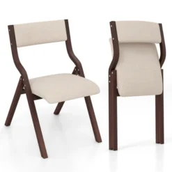 Tangkula Folding Dining Chairs Set Of 4 Wooden Table Chairs W/ Padded Seat Modern Coffee & Beige -Tangkula GUEST b157f7b8 5fa3 44a9 bfa7 66f6c61bd4fd