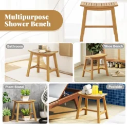 Tangkula Shower Bench Teak Wood Shower Stool W/ Curved Seat Waterproof Bath Bench -Tangkula GUEST b1993dbf 7e7e 4636 ada2 9a4527ef2648