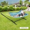 Tangkula Portable Hammock W/ Spreader Bars & Detachable Pillow Quick Dry & Water Proof Material Woven Cotton Rope Blue + Green/Light Blue + Yellow