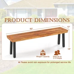 Tangkula Outdoor Acacia Wood Benches Set Of 2 W/ Slatted Top & Flared Metal Legs -Tangkula GUEST b1f58027 736c 4947 8681 721cab07bc32