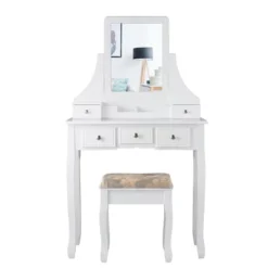 Tangkula Rotatable Mirror Vanity Set Makeup Dressing Table And Stool W/ 5 Drawers -Tangkula GUEST b2195450 8a0d 4e22 99a3 7251ec8c85e5
