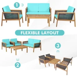Tangkula 8PCS Patio Acacia Wood Furniture Set PE Rattan Conversation Set W/ Turquoise Cushions 11 Tangkula 8PCS Patio Acacia Wood Furniture Set PE Rattan Conversation Set W/ Turquoise Cushions -Tangkula GUEST b247e4d8 adba 4970 8370 a033d1abbcd8