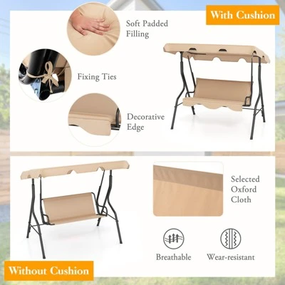 Tangkula 3-Person Swing Chair Porch Swing Seat W/ Adjustable Canopy Removable Cushion 6 Tangkula 3-Person Swing Chair Porch Swing Seat W/ Adjustable Canopy Removable Cushion - Image 6