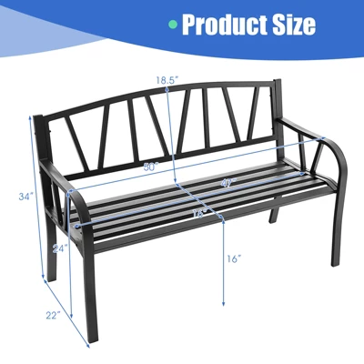 Tangkula Garden Bench Metal Frame W/ Ergonomic Armrest Load Patio Black 3 Tangkula Garden Bench Metal Frame W/ Ergonomic Armrest Load Patio Black - Image 3