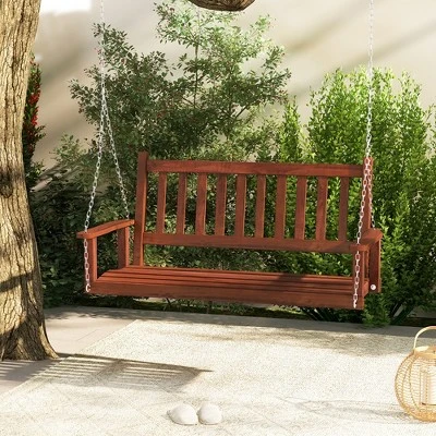 Tangkula Wooden Porch Swing 2-Person Hanging Swing Chair W/ Adjustable Galvanized Metal Chains 3 Tangkula Wooden Porch Swing 2-Person Hanging Swing Chair W/ Adjustable Galvanized Metal Chains - Image 3