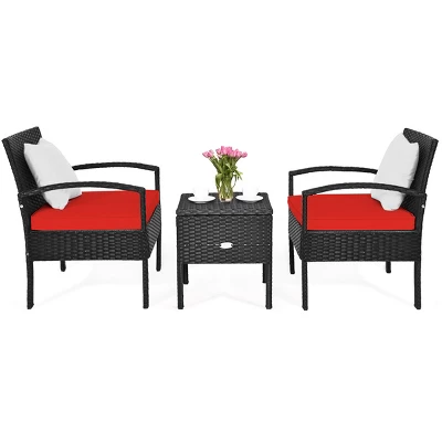Tangkula 3-Piece Patio Wicker Storage Table & Chair Set Outdoor Conversation Set Red/Turquoise 4 Tangkula 3-Piece Patio Wicker Storage Table & Chair Set Outdoor Conversation Set Red/Turquoise - Image 4