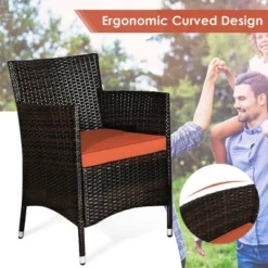 Tangkula 8PCS Patio Rattan Conversation Furniture Set Outdoor W/ Orange Cushion -Tangkula GUEST b2ff8397 4c6b 43fc bab2 22825164a7b0