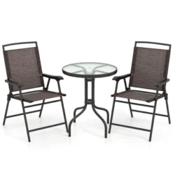 Tangkula 3 PCS Outdoor Bistro Dining Furniture Set W/1.57" Umbrella Hole Rippled -Tangkula GUEST b30f8e35 1702 4c1e 87bf e06c5d5067a6