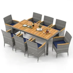 Tangkula 9 Pieces Patio PE Wicker Dining Set Outdoor Acacia Wood Table & Chairs -Tangkula GUEST b3125544 fcc9 406d ae1a 5303bfe9879d