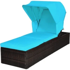 Tangkula Rattan Patio Chaise Lounge Chair W/ Adjustable Canopy Turquoise Cushion 19 Tangkula Rattan Patio Chaise Lounge Chair W/ Adjustable Canopy Turquoise Cushion -Tangkula GUEST b3208fb6 bda5 4959 b2fb cab2d25aba92