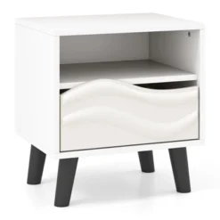 Tangkula Nightstand W/ Drawer 3D Wavy Pattern & Open Shelf Small Sofa Couch Side Table -Tangkula GUEST b324bcb0 322d 4364 9217 6dba330ee8d8