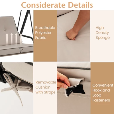 Tangkula 3PCS Hammock Chair Patio Porch Swing W/ Adjustable Canopy Removable Pads 2 Tangkula 3PCS Hammock Chair Patio Porch Swing W/ Adjustable Canopy Removable Pads - Image 2