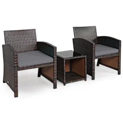 Tangkula 3 PCS Patio Rattan Furniture Set Conversation Chair Set With Soft Cushion & Coffee Table For Backyard Poolside Garden -Tangkula GUEST b3715d78 fd44 42f6 9a46 1a6a4e762119