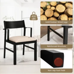 Tangkula Dining Chair W/ Arms Set Of 2 Modern Kitchen Chairs & Contoured Backrest Black & Beige -Tangkula GUEST b3c40d78 dc6c 41a5 8dbd 68338ffdbb3e