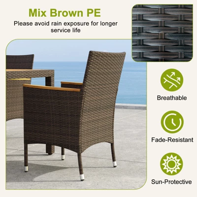 Tangkula 9 Pieces Patio Dining Set For 8 Outdoor Rectangular Acacia Wood Table And PE Rattan Chairs With Umbrella Hole 2 Tangkula 9 Pieces Patio Dining Set For 8 Outdoor Rectangular Acacia Wood Table And PE Rattan Chairs With Umbrella Hole - Image 2