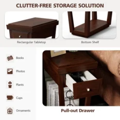 Tangkula 2PCS End Side Table W/ Drawer Shelf Nightstand Rubber Wood Classic Espresso -Tangkula GUEST b3d86e6e ff40 4c04 bd19 fc0cd73c884c
