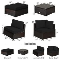 Tangkula 6PCS Rattan Patio Sectional Sofa Set Outdoor Furniture Set W/ Black Cushions -Tangkula GUEST b3d96997 94c6 449e 873a 0f1f6b2a74f0