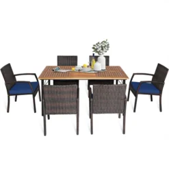 Tangkula 7- Piece Patio Dining Furniture Set Acacia Wood And Wicker Dining Table Armchairs Navy/Red/White/Turquoise -Tangkula GUEST b412a6fa d53f 43b2 a798 ea345cb35a65