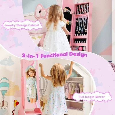 Tangkula Kids Jewelry Cabinet W/ Full-Length Mirror 2 Adjustable Tilt Angles Drawer Pink 3 Tangkula Kids Jewelry Cabinet W/ Full-Length Mirror 2 Adjustable Tilt Angles Drawer Pink - Image 3