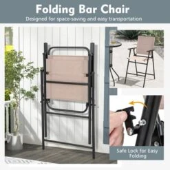 Tangkula 3PCS Bistro Set Folding Chairs Round Bar Table W/ 1.6" Umbrella Hole Yard Patio -Tangkula GUEST b43599dd 48f9 4476 9ee9 400b14398c9d