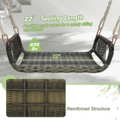 Tangkula 1-Person Rattan Porch Swing Single Swing Chair Bench W/ Hanging Hemp Ropes Outdoor -Tangkula GUEST b443e111 30a0 476c ba57 6aad3e6830c8