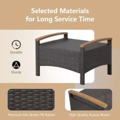 Tangkula Outdoor PE Wicker Ottoman Set Of 2 Patio Rattan Footrest Seat With Soft Cushions & Curved Acacia Wood Handles Beige/Navy Blue/Red/Off White -Tangkula GUEST b45c29f0 cff1 4658 92c6 f1780a35ba4d