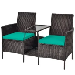 Tangkula Patio Loveseat 2 Person Cushioned Seats With Center Table Outdoor Rattan Furniture Set Turquoise/ Red 16 Tangkula Patio Loveseat 2 Person Cushioned Seats With Center Table Outdoor Rattan Furniture Set Turquoise/ Red -Tangkula GUEST b45ce997 2ac0 434f b8eb 61fdc4b29f33